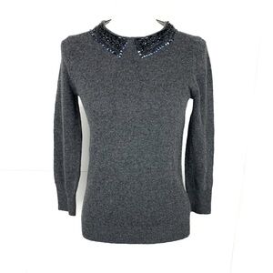 J Crew Women XS Merino Wool Blend Slim Sweater Beaded Gray Old Money Preppy Twee